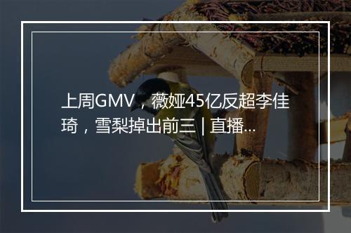 上周GMV，薇娅45亿反超李佳琦，雪梨掉出前三 | 直播电商周榜