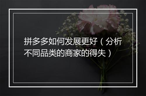 拼多多如何发展更好（分析不同品类的商家的得失）