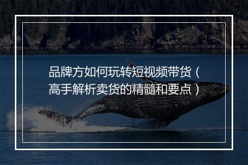 品牌方如何玩转短视频带货（高手解析卖货的精髓和要点）