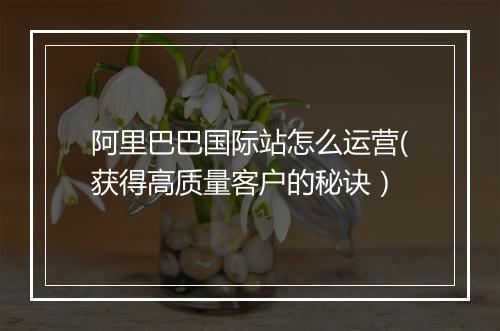 阿里巴巴国际站怎么运营(获得高质量客户的秘诀）