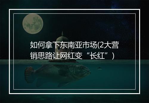 如何拿下东南亚市场(2大营销思路让网红变“长红”)