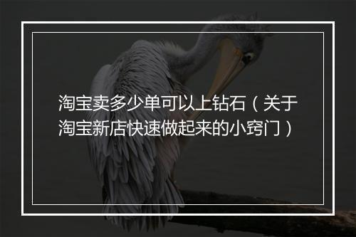 淘宝卖多少单可以上钻石（关于淘宝新店快速做起来的小窍门）