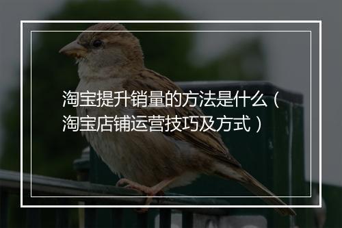 淘宝提升销量的方法是什么（淘宝店铺运营技巧及方式）
