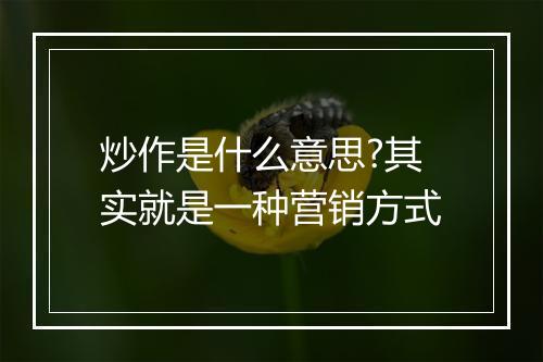 炒作是什么意思?其实就是一种营销方式