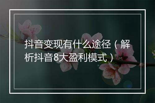 抖音变现有什么途径（解析抖音8大盈利模式）