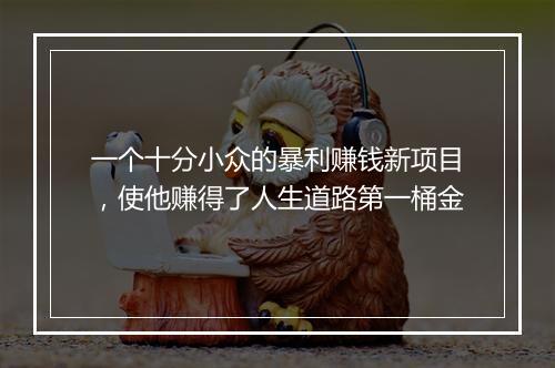 一个十分小众的暴利赚钱新项目，使他赚得了人生道路第一桶金