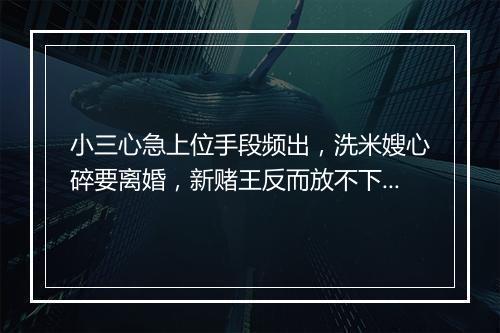 小三心急上位手段频出，洗米嫂心碎要离婚，新赌王反而放不下了？