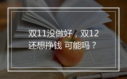 双11没做好，双12还想挣钱 可能吗？