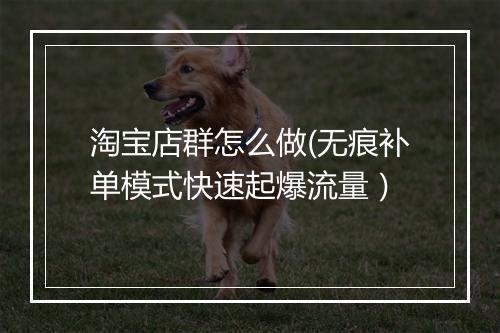 淘宝店群怎么做(无痕补单模式快速起爆流量）