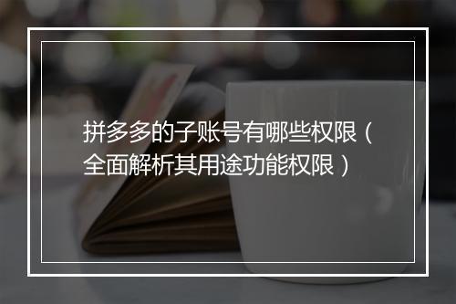 拼多多的子账号有哪些权限（全面解析其用途功能权限）