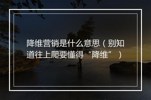 降维营销是什么意思（别知道往上爬要懂得“降维”）