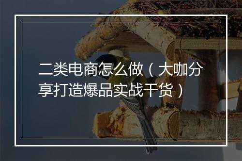 二类电商怎么做（大咖分享打造爆品实战干货）