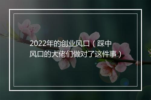 2022年的创业风口（踩中风口的大佬们做对了这件事）