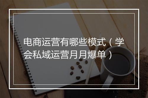 电商运营有哪些模式（学会私域运营月月爆单）