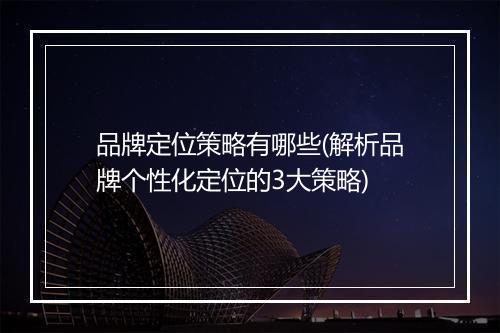 品牌定位策略有哪些(解析品牌个性化定位的3大策略)