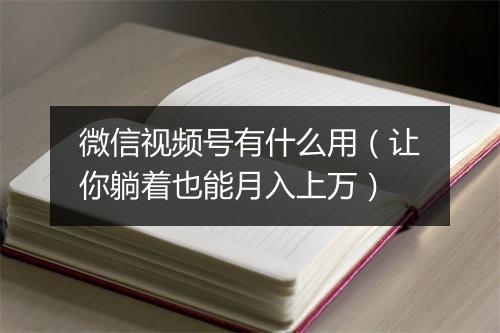 微信视频号有什么用（让你躺着也能月入上万）