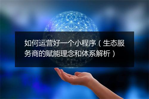 如何运营好一个小程序（生态服务商的赋能理念和体系解析）