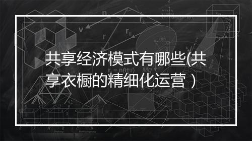 共享经济模式有哪些(共享衣橱的精细化运营）