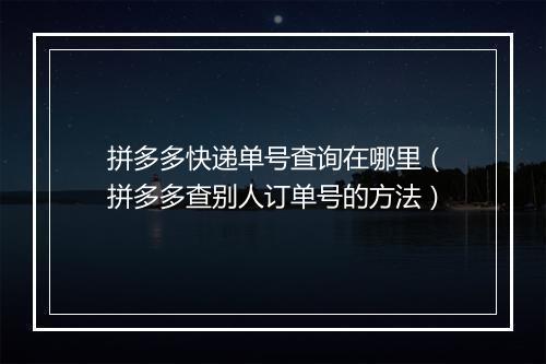 拼多多快递单号查询在哪里（拼多多查别人订单号的方法）