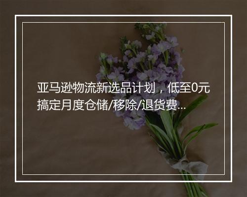 亚马逊物流新选品计划，低至0元搞定月度仓储/移除/退货费！