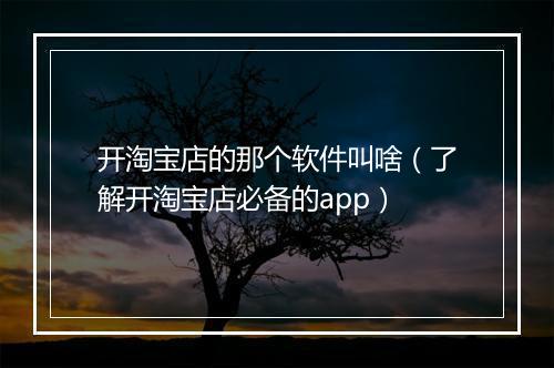 开淘宝店的那个软件叫啥（了解开淘宝店必备的app）