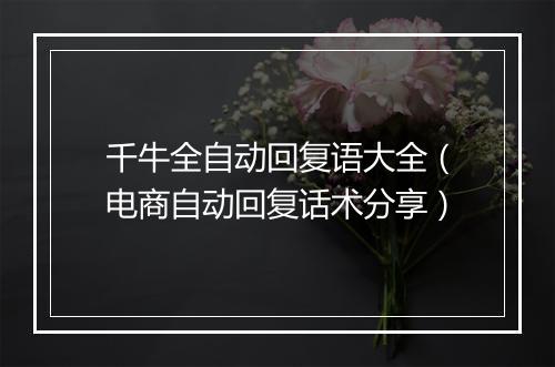 千牛全自动回复语大全（电商自动回复话术分享）