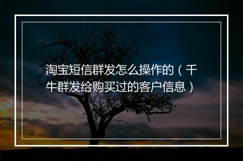 淘宝短信群发怎么操作的（千牛群发给购买过的客户信息）