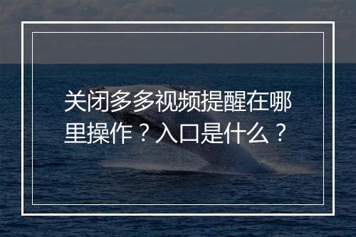 关闭多多视频提醒在哪里操作？入口是什么？