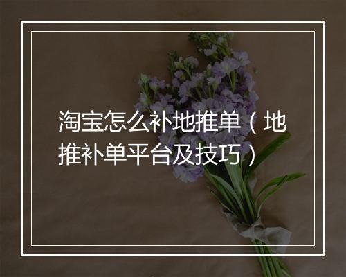 淘宝怎么补地推单（地推补单平台及技巧）