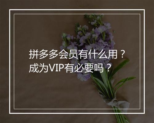 拼多多会员有什么用？成为VIP有必要吗？