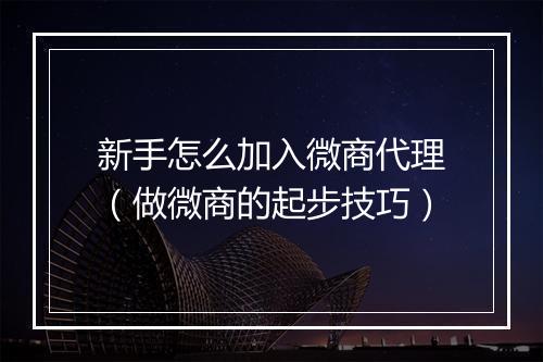 新手怎么加入微商代理（做微商的起步技巧）