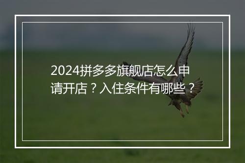 2024拼多多旗舰店怎么申请开店？入住条件有哪些？
