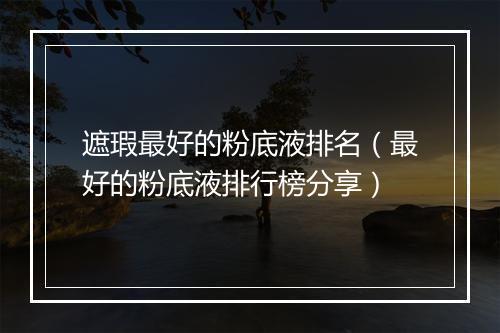 遮瑕最好的粉底液排名（最好的粉底液排行榜分享）