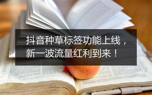 抖音种草标签功能上线，新一波流量红利到来！