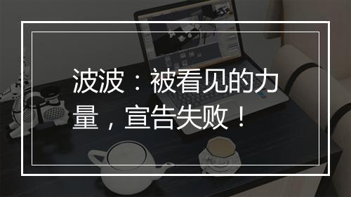 波波：被看见的力量，宣告失败！