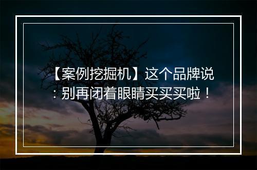 【案例挖掘机】这个品牌说：别再闭着眼睛买买买啦！