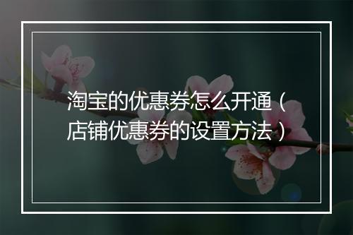淘宝的优惠券怎么开通（店铺优惠券的设置方法）