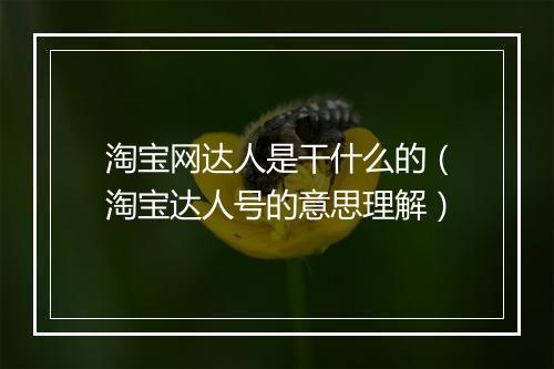 淘宝网达人是干什么的（淘宝达人号的意思理解）
