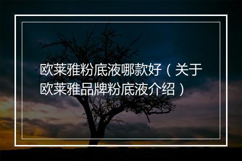欧莱雅粉底液哪款好（关于欧莱雅品牌粉底液介绍）