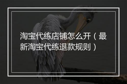 淘宝代练店铺怎么开（最新淘宝代练退款规则）