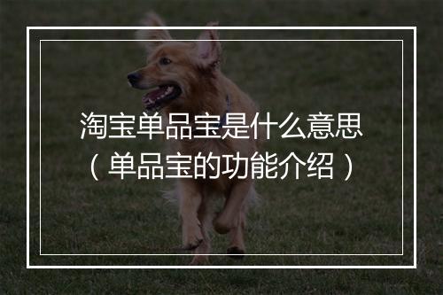 淘宝单品宝是什么意思（单品宝的功能介绍）