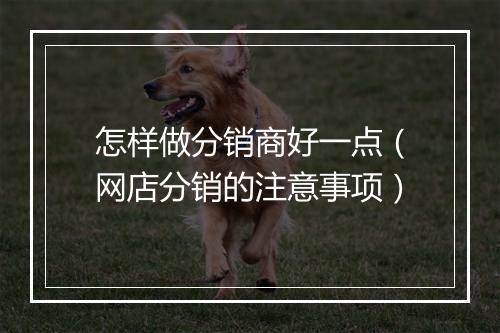 怎样做分销商好一点（网店分销的注意事项）