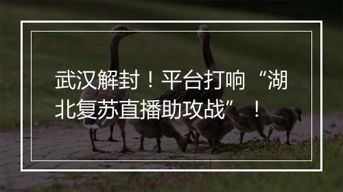 武汉解封！平台打响“湖北复苏直播助攻战”！