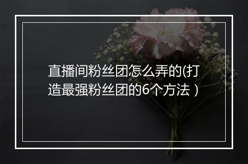直播间粉丝团怎么弄的(打造最强粉丝团的6个方法）