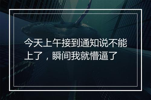 今天上午接到通知说不能上了，瞬间我就懵逼了