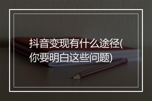 抖音变现有什么途径(你要明白这些问题)