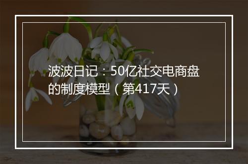 波波日记：50亿社交电商盘的制度模型（第417天）