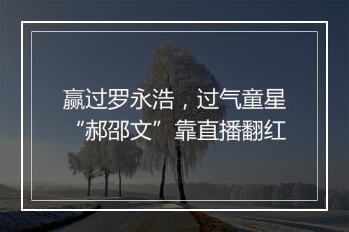 赢过罗永浩，过气童星“郝邵文”靠直播翻红