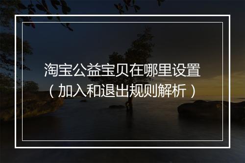 淘宝公益宝贝在哪里设置（加入和退出规则解析）