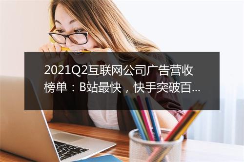 2021Q2互联网公司广告营收榜单：B站最快，快手突破百亿